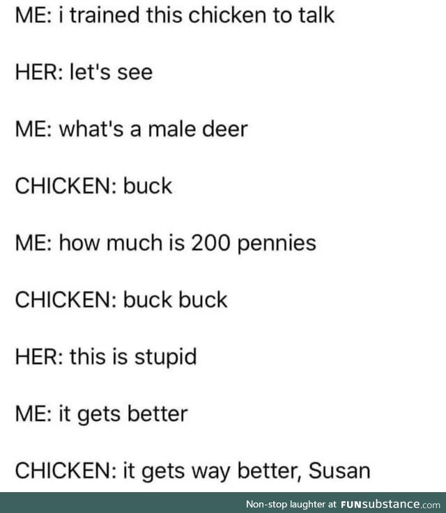 Susan, you'll want to sit down for this