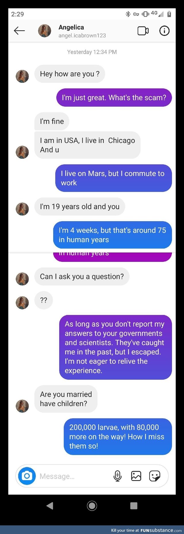 Interesting conversation with an Instagram bot