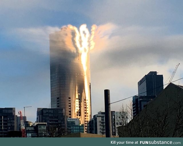 Sun glinting off the casino building in Melbourne, Australia