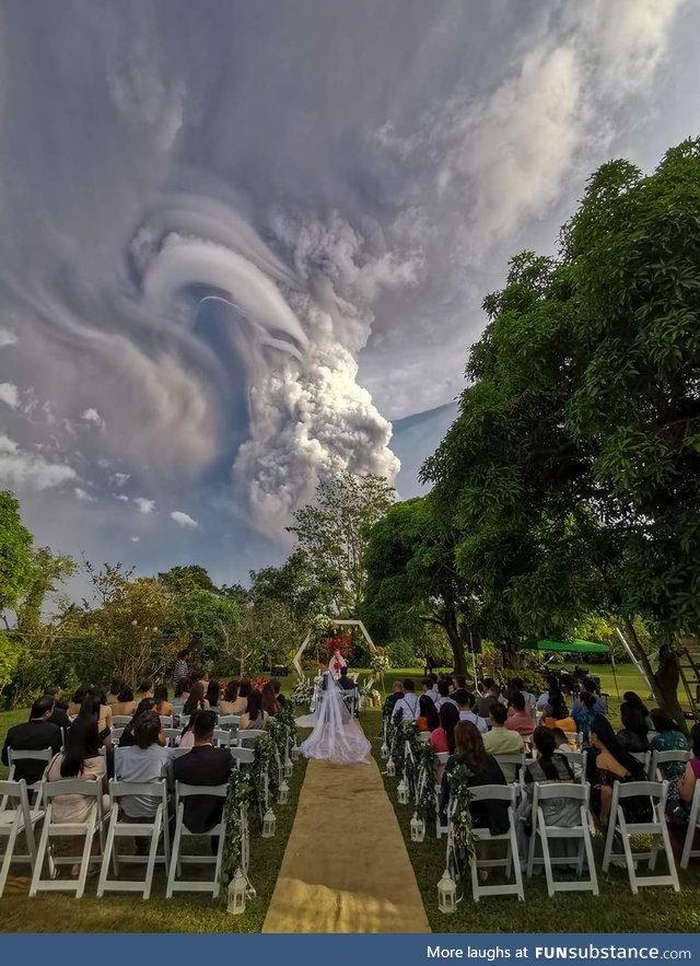 Wedding under volcanic eruption