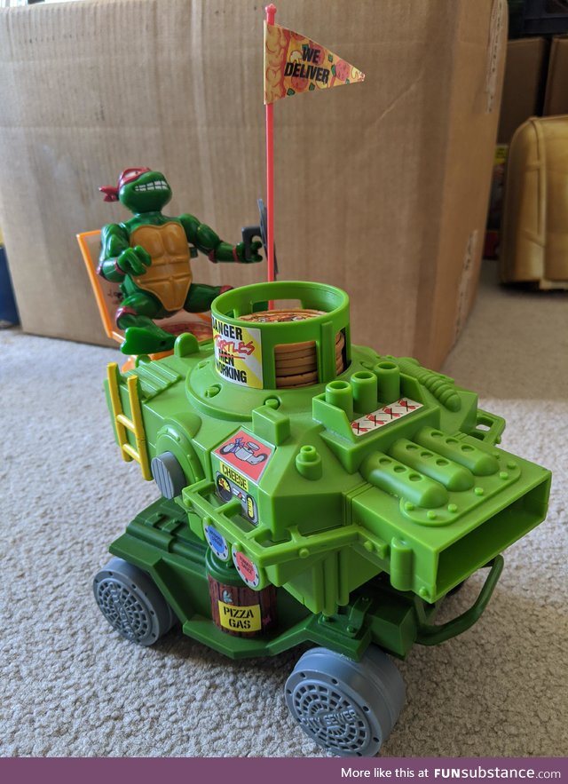 Going through my parents' storage and found my old Ninja Turtles pizza thrower vehicle