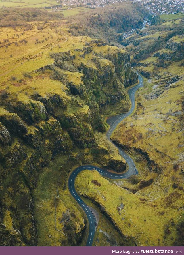 Cheddar Gorge, England. Home to cheddar cheese.