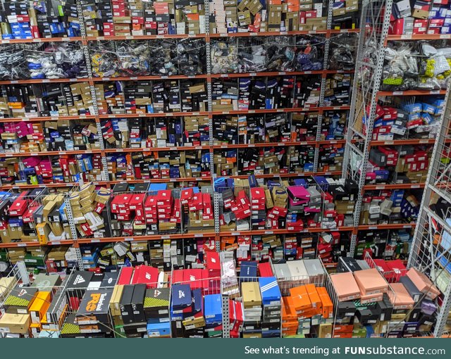 The shoe section of an Amazon fulfillment centre