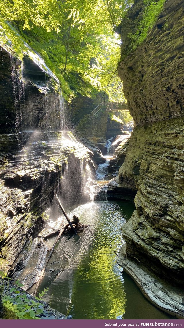 Rays of sun illuminating the gorge - Watkins Glen, NY [OC]