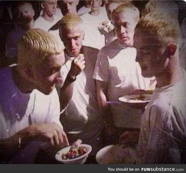 Eminem sharing M&M with other Eminems in 2001