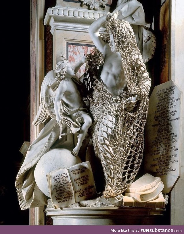 Francesco Queirolo took 7 years to carve this, Release from Deception, out of marble. Net