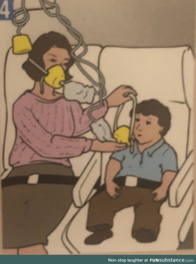 This business casual child on my United in-flight safety pamphlet looks more like a small