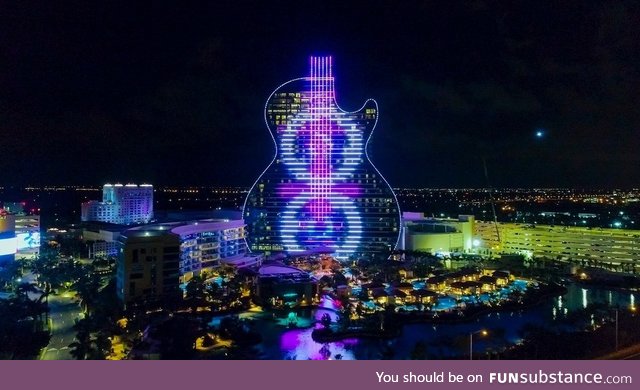 Not an 80s pop album cover or a Photoshop but the first guitar-shaped hotel in the world