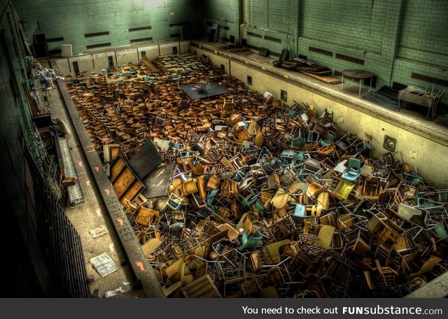 Abandoned Swimming Pool Filled with Chairs, Rochester