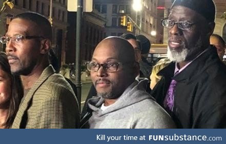 Alfred Chestnut, Ransom Watkins and Andrew Stewart walk out of the Baltimore city