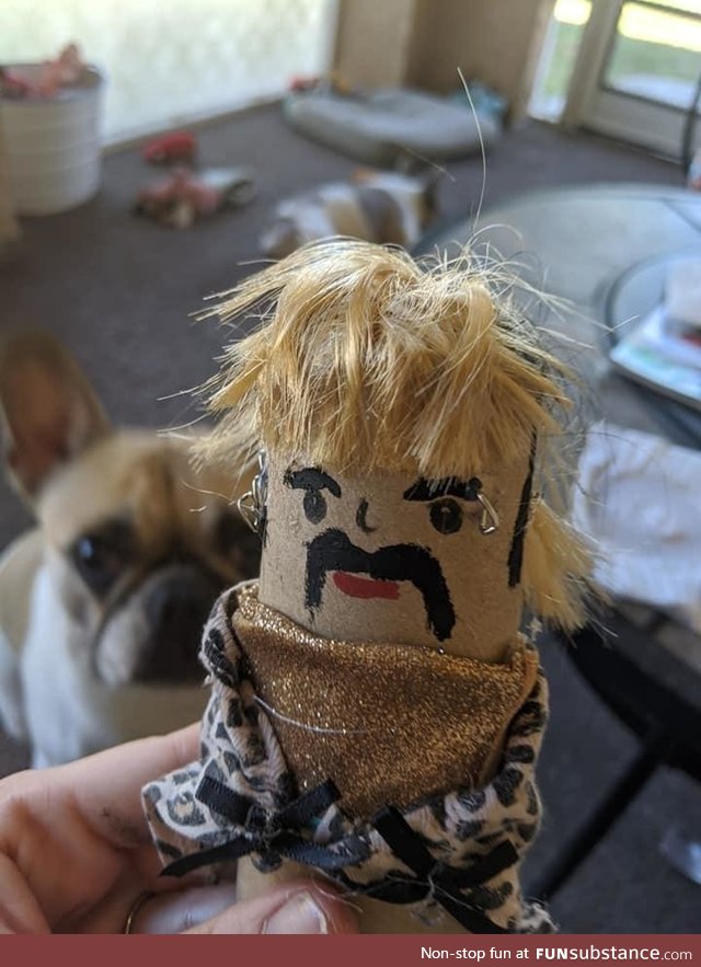 Finished product of my toilet paper roll Joe Exotic doll. Took about 20 mins. Going To do