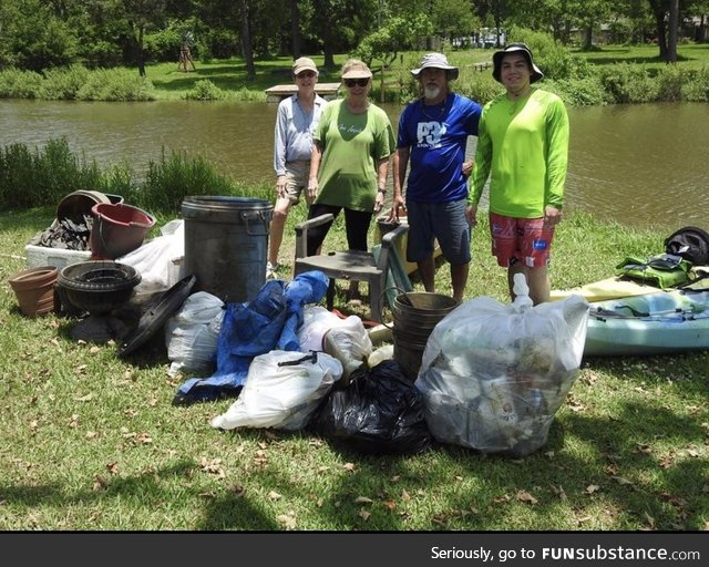 Me and a couple of friends in d*ckinson, Tx cleaning up the bayou from the trash that is