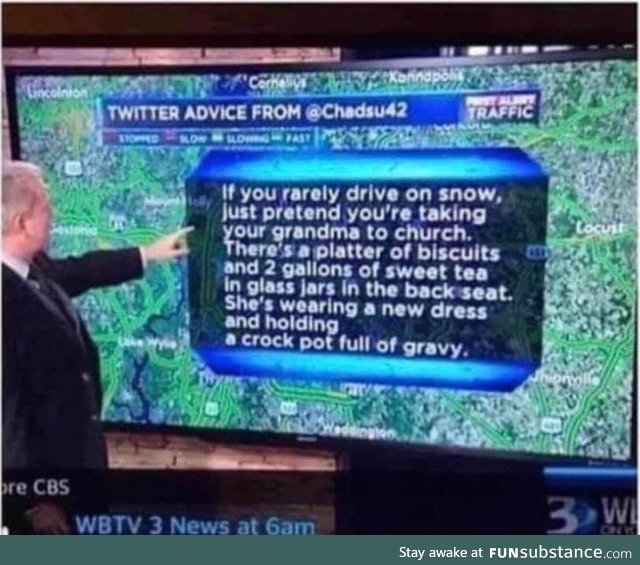 Local news with driving advice for Texans not used to driving in snow