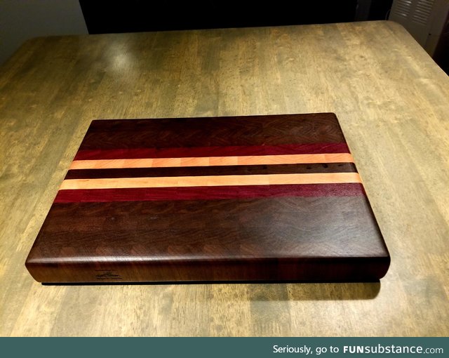 Cutting Board # 200, I began making boards roughly 2 years ago. Walnut, Purple Heart,