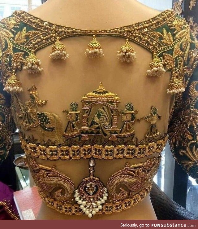 Intricate details on the back of a Wedding Dress in India