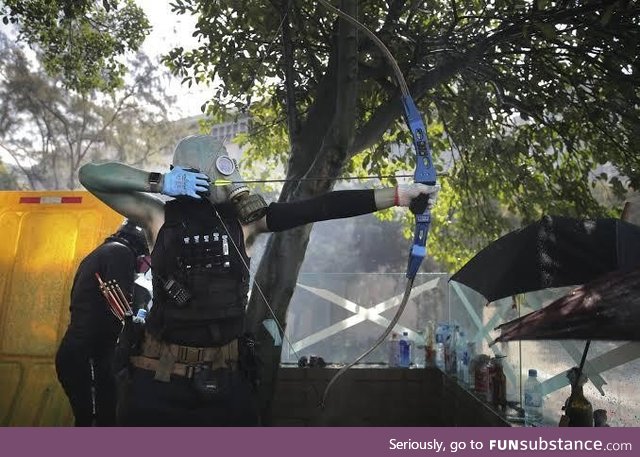 Hong Kong Protester looks like a post apocalyptic survivor. May HK have the strength it