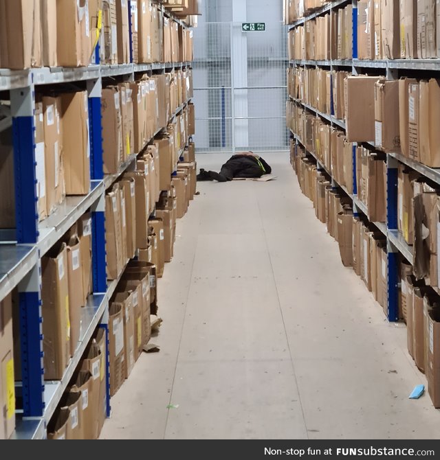 At work looking at funny and came across this guy asleep on floor