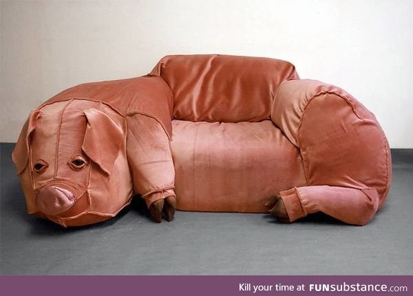 The pig couch even smells of bacon, naturally