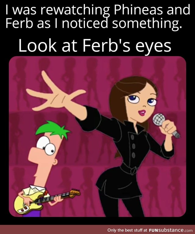 Ferb is definitely looking somewhere