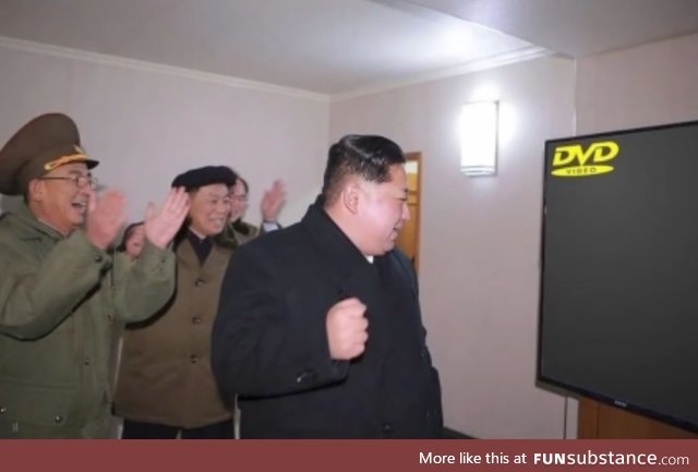 Civilians celebrate as Kim Jong Un invents a new device called television, 2014