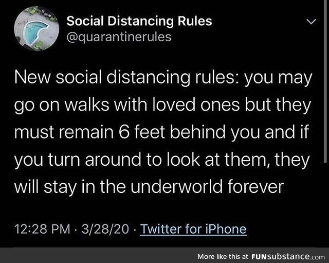 Social distancing rules, Orpheus and Eurydices style