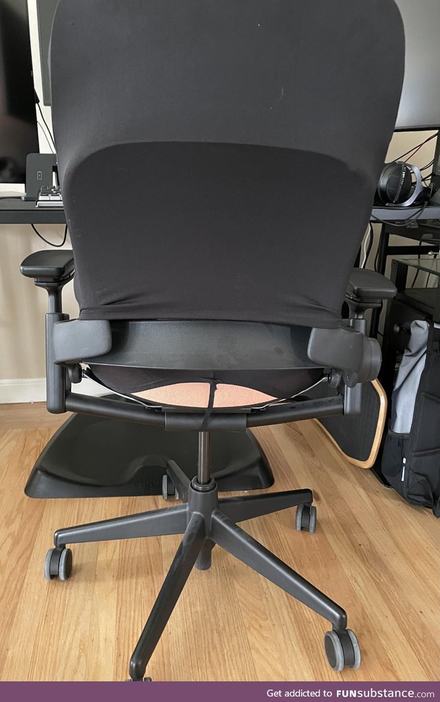 My husband got a free ergonomic chair, the downside being peach color fabric. He got