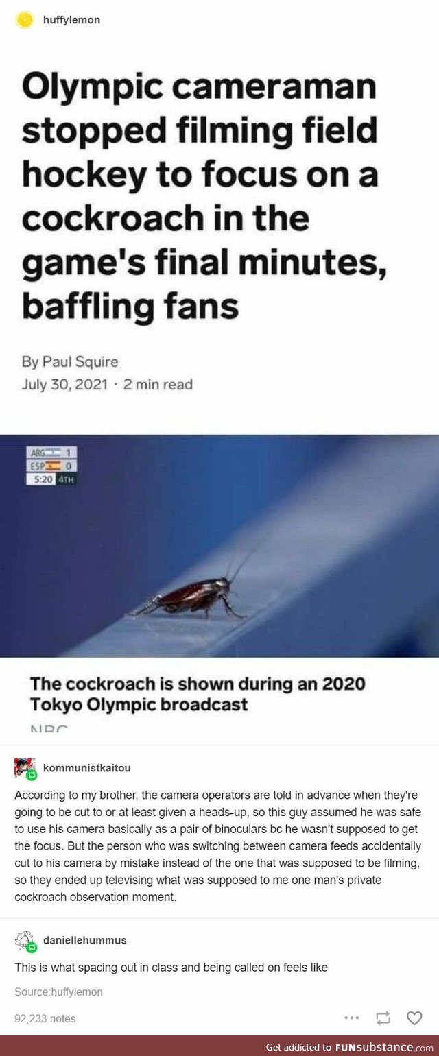 Olympic Cameraman Filming a c*ckroach