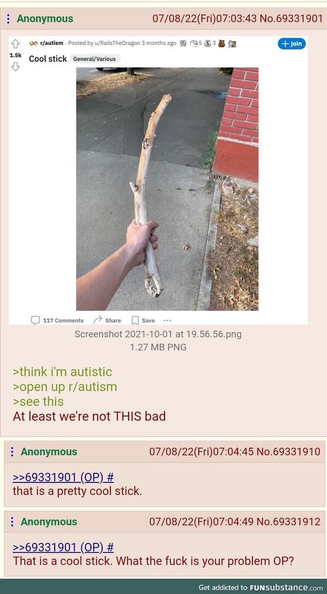 Anon doesn't appreciate cool sticks