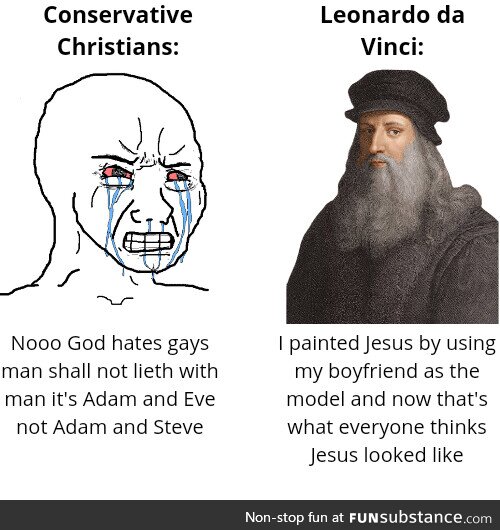 Yes, you can blame Leonardo da Vinci for turning Jesus into a bearded blue-eyed white man