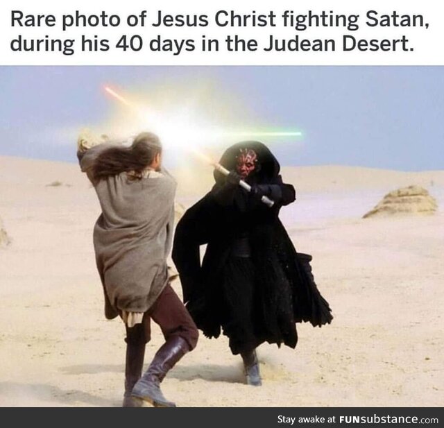 Jesus fighting off Satan in the Judean desert, ~27-29 AD