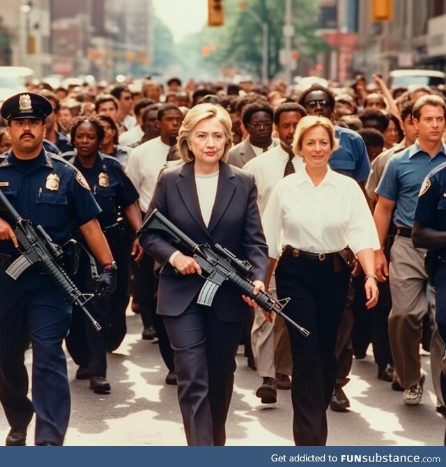 Hilary Clinton leading a pro 2nd Amendment march, in NYC, after her loss to Donald Trump