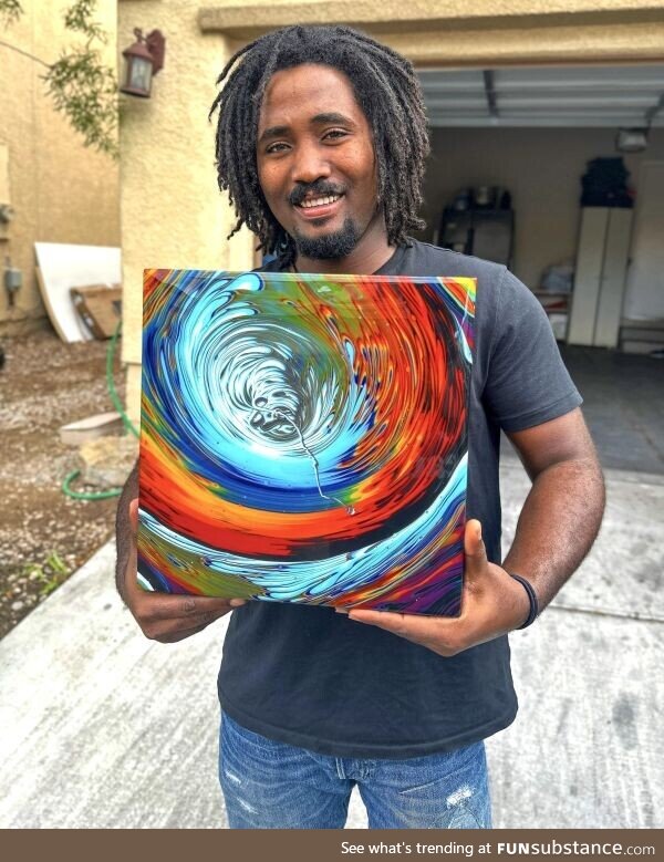 Finished epoxy rainbow vortex painting