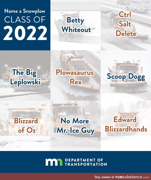 The Minnesota snow plow class of 2022 names did not disappoint