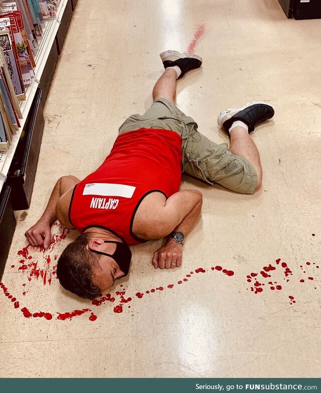 Took advantage of a stain on the floor at a hobby store and scared some folks. Bad taste