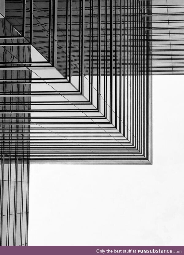 Looking up at a skyscraper and it’s reflection