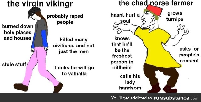 The virgin vikingr vs. The chad norse farmer