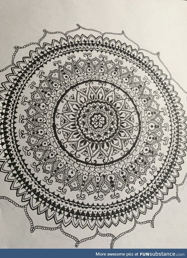 My girlfriend's job has been getting her down, she's been drawing mandalas to de-stress