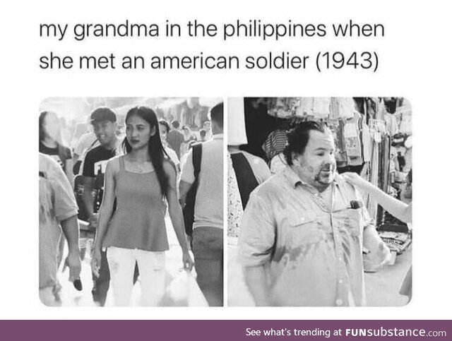 A Philippine woman meeting a American soldier in the pacific, 1943