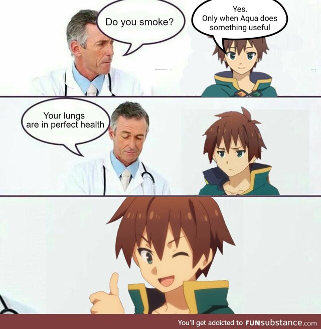 Aqua saved kazuma's life again