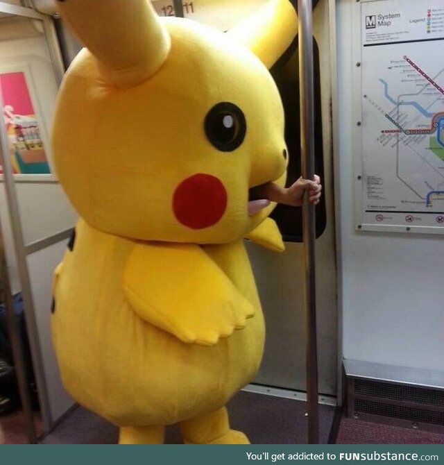 Pikachu hitching a train ride