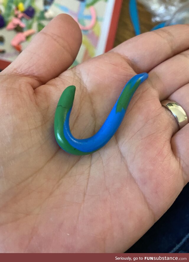 My 5 yr old son’s dad joke, it’s an “earth worm”