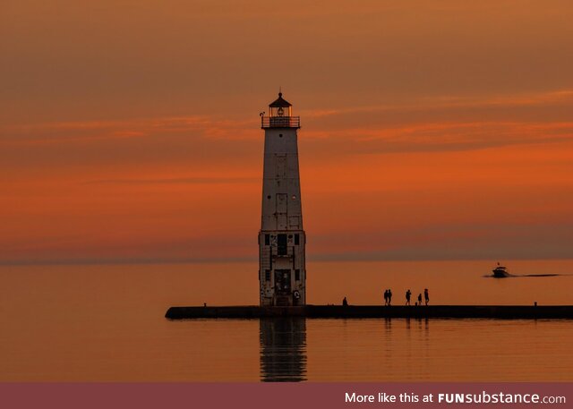 Frankfort Light in Michigan during a beautiful sunset