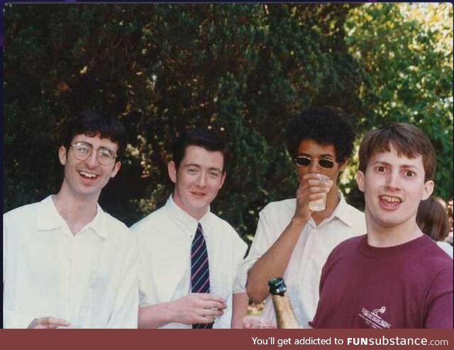 John Oliver in college with Richard Ayoade and David Mitchell