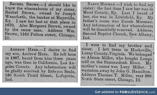 Black families split apart by slavery used newspaper ads to reunite