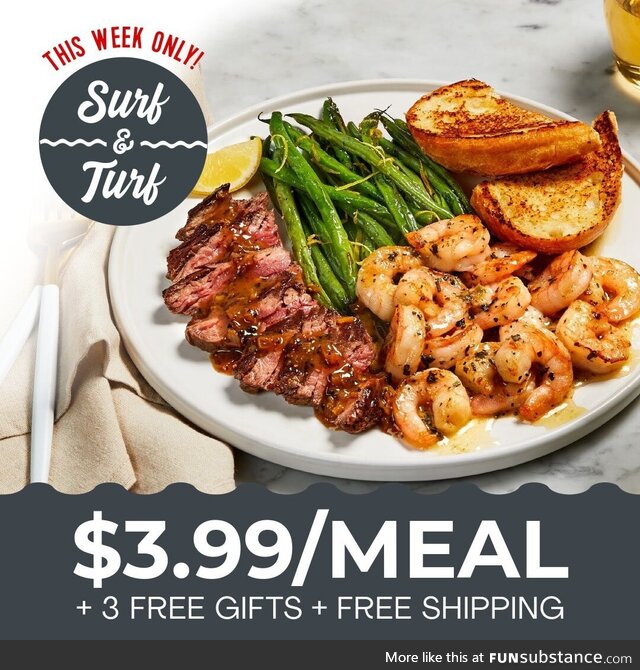 Use code 399 to get $3.99/meal plus 3 FREE gifts and FREE shipping! Don't forget to