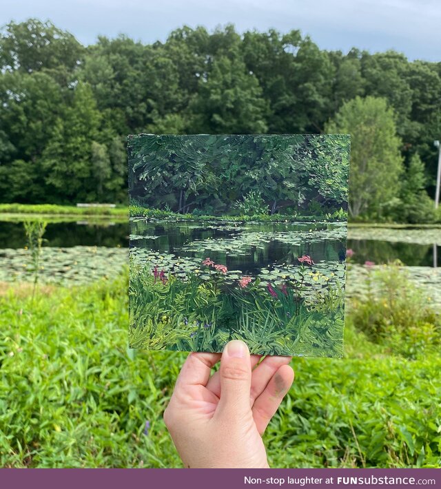 Painted our local pond this afternoon! 6x6” oil