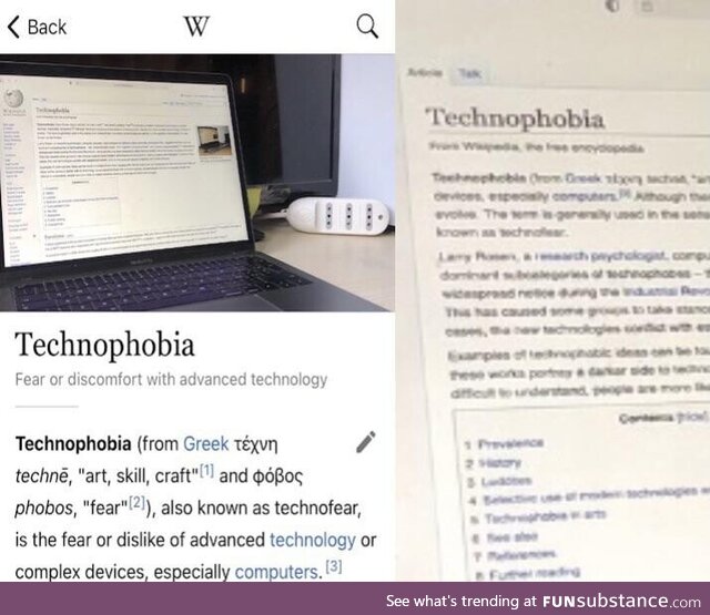 The Wikipedia page for Technophobia (fear of advanced technology) has an image of a