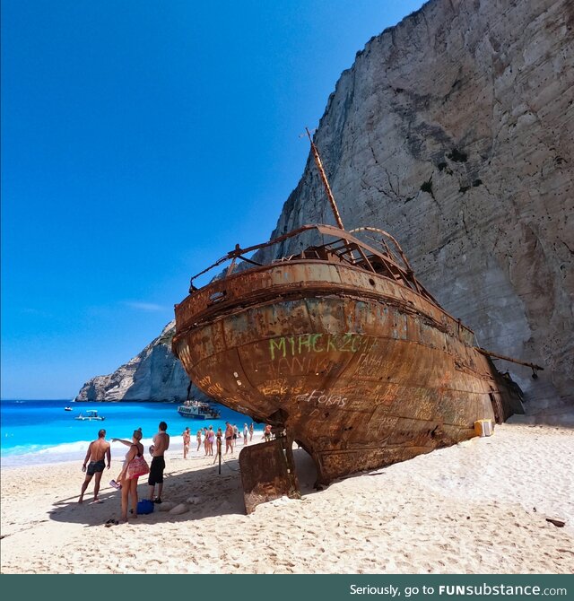 Navagio (Shipwreck beach), Zakynthos, Greece [OC]