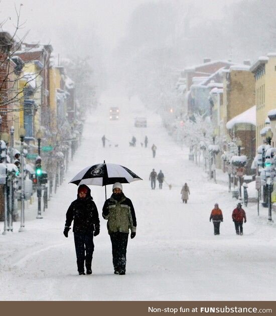 Snow-covered Georgetown street, Washington DC