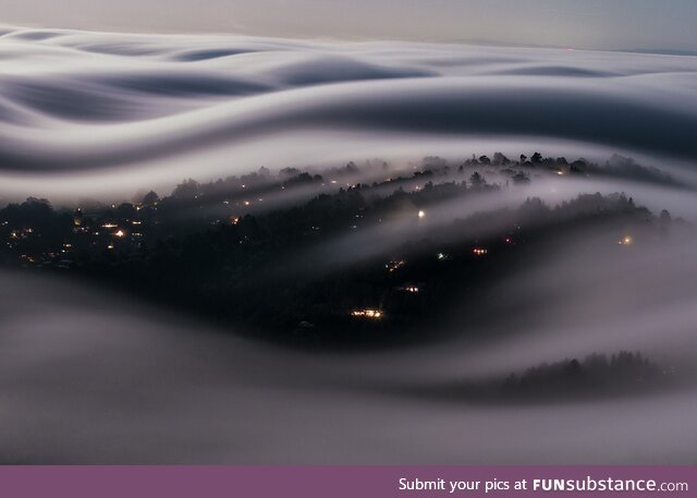 Long exposure of moonlight fog